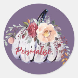 秋の紫色のカボチャ灰色のフローラ水色 ラウンドシール