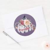 秋の紫色のカボチャ灰色のフローラ水色 ラウンドシール (封筒)