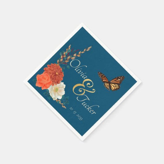 秋の結婚フローラバタフライカスタム スタンダードカクテルナプキン (角)