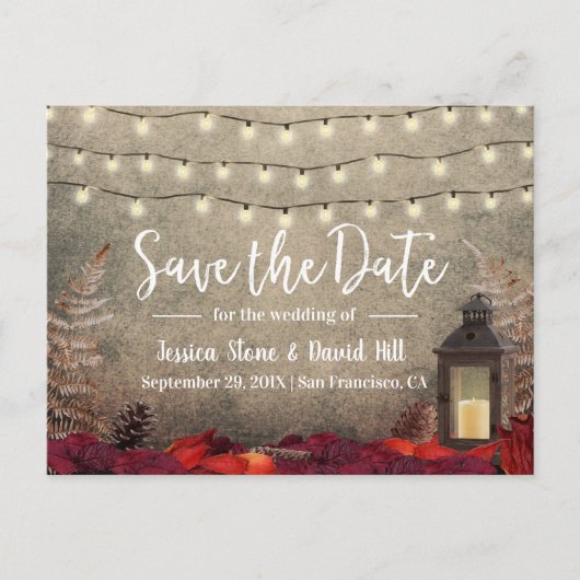 秋の結婚ヴィンテージランタン 案内ポストカード (正面)