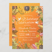 秋の結婚式お祝い秋メープルリーフパンプキン 招待状 (正面/裏面)