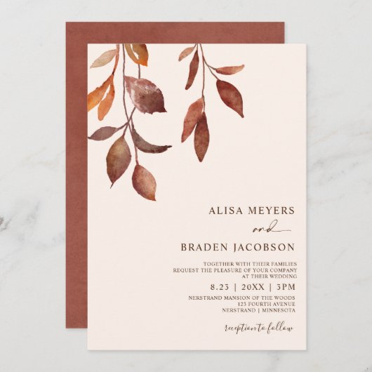 秋の結婚式さび秋の色葉の葉 招待状 (正面/裏面)