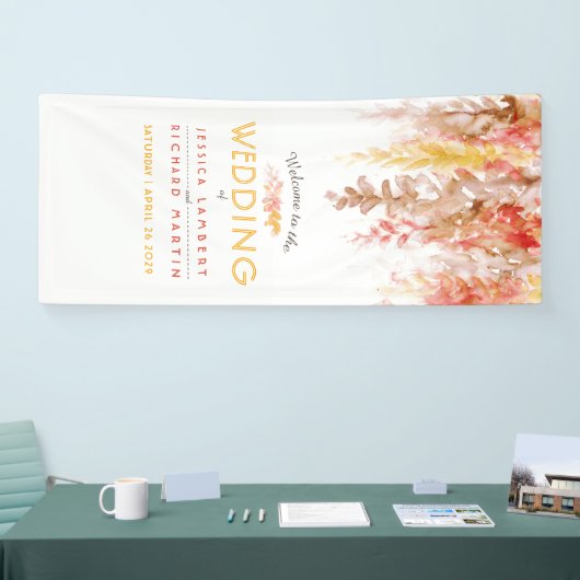 秋の結婚式つる植物アートオレンジブラウンウェルカムバナー 横断幕 (トレードショー)