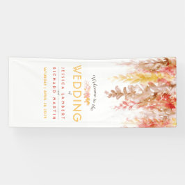 秋の結婚式つる植物アートオレンジブラウンウェルカムバナー 横断幕