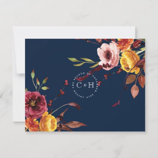 秋の結婚式のための美しい結婚式の発表 招待状 (裏面)