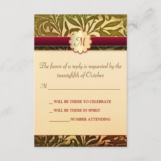 秋の結婚式の出欠確認カード 出欠カード (正面)