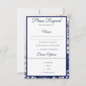 秋の結婚式の出欠確認 - シャンパンとネイビー 招待状 (正面)