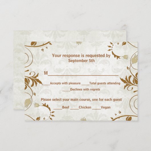 秋の結婚式の応答および食事の選択カード 出欠カード (正面/裏面)