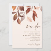 秋の結婚式の水の色葉の葉さびオレンジ 招待状 (正面)