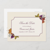秋の結婚式の水彩画の葉は日付を救います 案内ポストカード (正面/裏面)