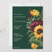 秋の結婚式の緑の素朴なヒマワリが一つにまとまっている 招待状 (正面)