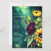 秋の結婚式の緑の素朴なヒマワリが一つにまとまっている 招待状 (正面)