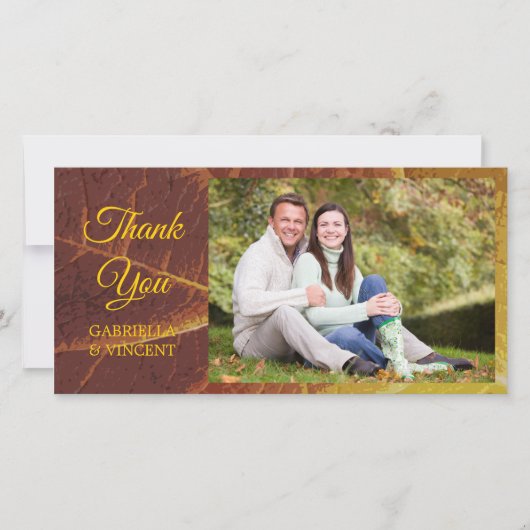 秋の結婚式の陰は写真カード感謝していしています サンキューカード (正面)
