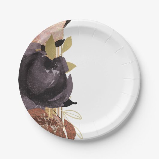 秋の結婚式はっきりしたグラムフラワーモダンフローラ ペーパープレート (正面)