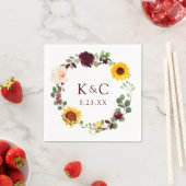 秋の結婚式ひまわりリースバラブルガンディーレッド スタンダードカクテルナプキン (インサイチュ)