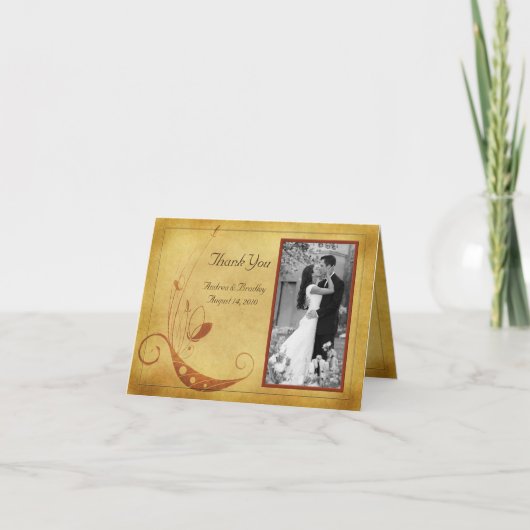 秋の結婚式やカントリーウェディングの写真付き感謝カード サンキューカード (正面)