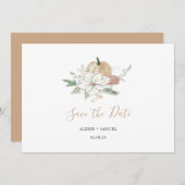 秋の結婚式を保存する日付フローラカボチャシック セーブザデート (正面/裏面)