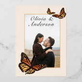 秋の結婚式アイボリーフローラ（昆虫）オオカバマダラ、モナーク蝶 箔招待状 (裏面)