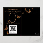 秋の結婚式アイボリーQRCフローラ（昆虫）オオカバマダラ、モナーク蝶 箔招待状ポストカード (裏面)