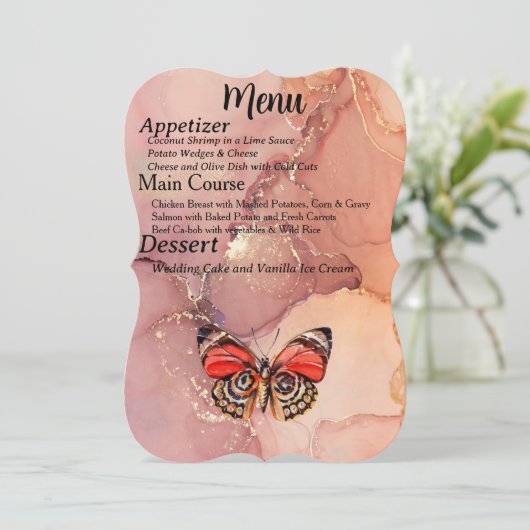 秋の結婚式イベントと蝶のメニュー 案内状 (スタンド正面)