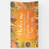 秋の結婚式ウェルカムオータムメープル葉パンプキンス 横断幕 (縦)