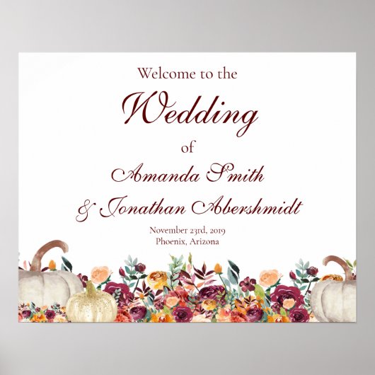 秋の結婚式ウェルカム結婚サインのウェルカムサイン ポスター (正面)