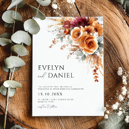 秋の結婚式エレガント水彩フローラ 招待状