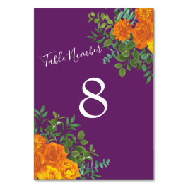 秋の結婚式オレンジバラパープル テーブルナンバー