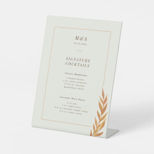秋の結婚式オレンジブランチカクテルメニュー 台座サイン (正面)