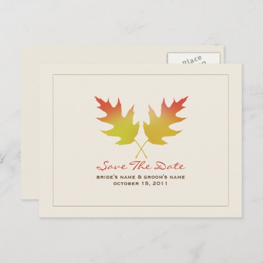 秋の結婚式オ離れークの日付ポストカードの保存 案内ポストカード (正面/裏面)