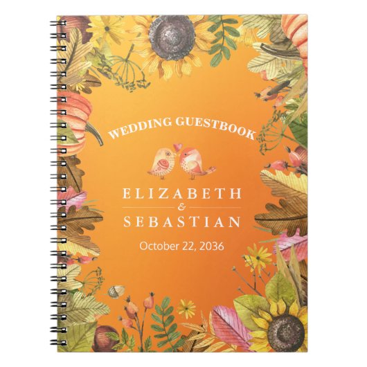 秋の結婚式ゲストブックオータムメープル葉パンプキン ノートブック (正面)
