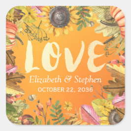 秋の結婚式サンキューオータムメープル葉パンプキン スクエアシール