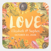 秋の結婚式サンキューオータムメープル葉パンプキン スクエアシール (正面)
