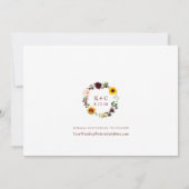 秋の結婚式サンフラワーズブルガンディーレッドフローラ セーブザデート (裏面)