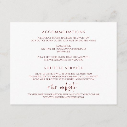 秋の結婚式サンフラワーズ&ブルゴーニュバラ詳細 エンクロージャーカード (裏面)