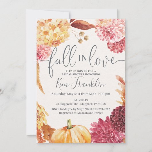 秋の結婚式シャワー招待状、秋ブライダルシャワー 案内状 (正面)