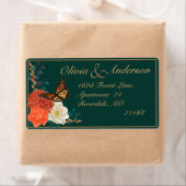 秋の結婚式ダークグリーンフローラ(昆虫)オオカバマダラ、モナーク蝶 ラベル (インサイチュ)