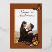 秋の結婚式テラコッタフローラ（昆虫）オオカバマダラ、モナークバタフライ 箔招待状 (裏面)