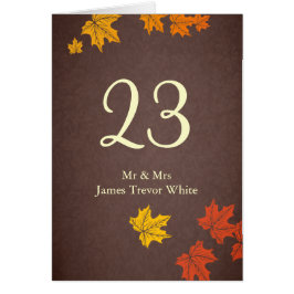 秋の結婚式テーブルのシーティングカード