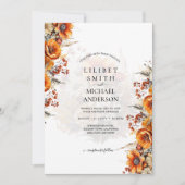 秋の結婚式テーマ |焦げたオレンジ |素朴フローラ 招待状 (正面)