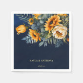 秋の結婚式ネイビーブルー素朴なヒマワリ スタンダードカクテルナプキン (正面)