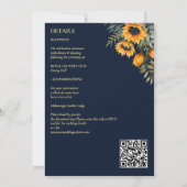 秋の結婚式ネイビーブルー素朴なヒマワリ 招待状 (裏面)