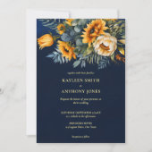 秋の結婚式ネイビーブルー素朴なヒマワリ 招待状 (正面)