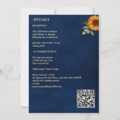 秋の結婚式ネイビーブルー黄色ひまわり花すべて1つ 招待状 (裏面)