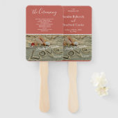 秋の結婚式ビーチ、シェルズラブサンドコーラルピーチ ハンドファン (正面&裏面)