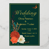 秋の結婚式フォレストグリーンフローラ(昆虫)オオカバマダラ、モナーク蝶 箔招待状 (正面)