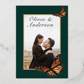 秋の結婚式フォレストグリーンフローラ(昆虫)オオカバマダラ、モナーク蝶 箔招待状 (裏面)