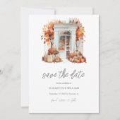 秋の結婚式フロントドア日付QRコードの保存 招待状 (正面)