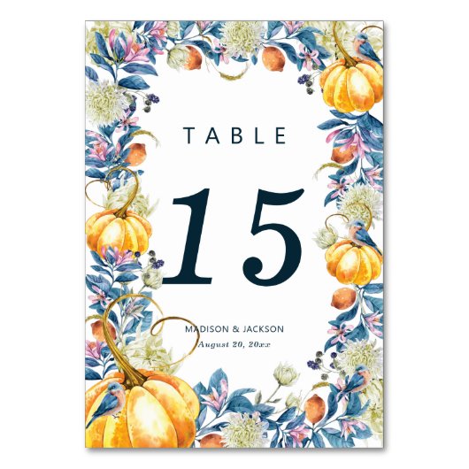 秋の結婚式フローラカボチャ テーブルナンバー (正面)