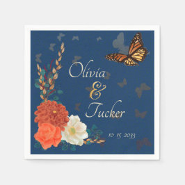 秋の結婚式フローラバタフライティール（緑がかった色）カスタムナプキンス スタンダードカクテルナプキン